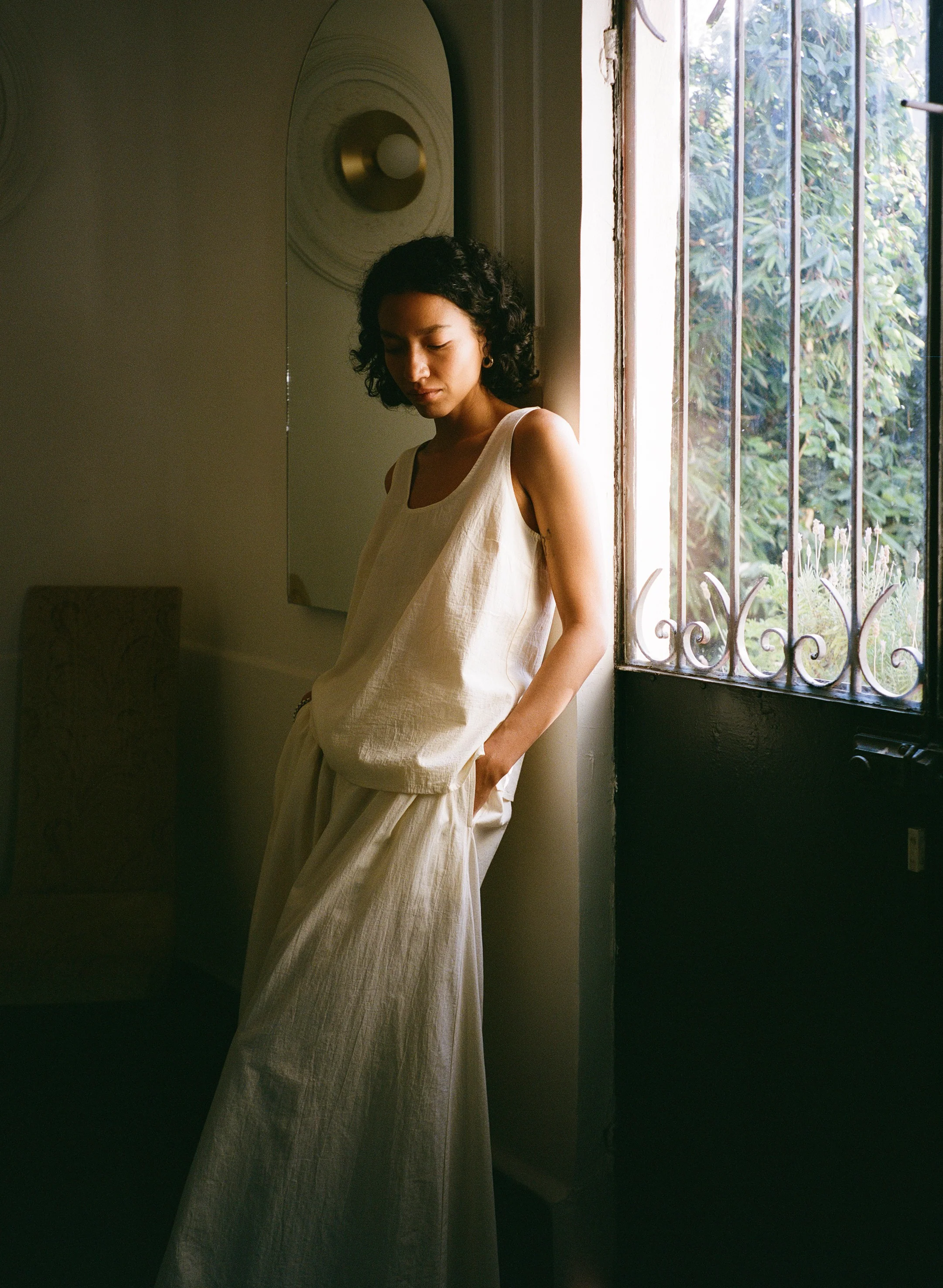 Ananda Skirt, Textured Organic Poplin, Parchment - Image 3