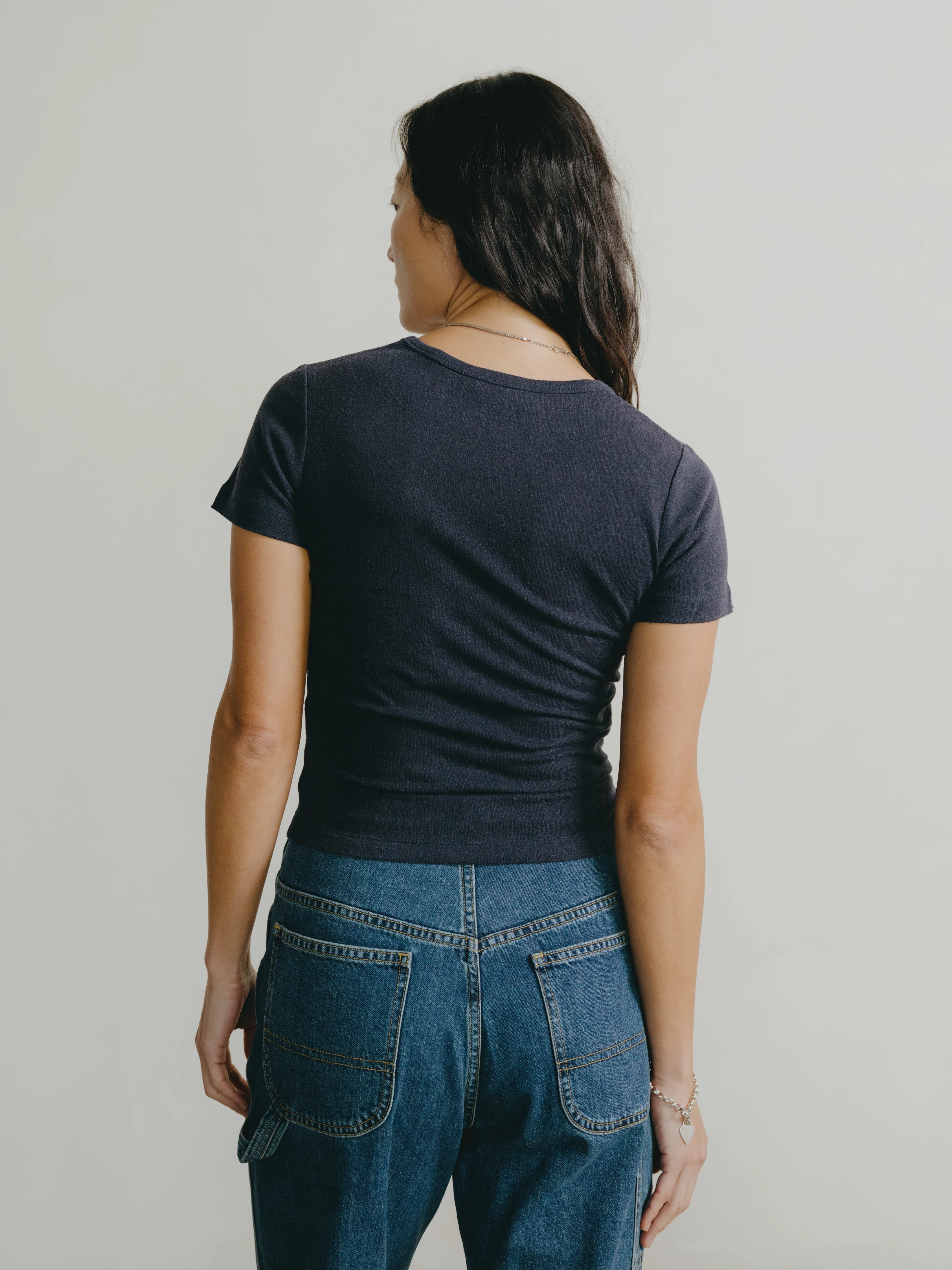 Baby Tee, Regen Silk Noil Jersey, Navy - Image 4