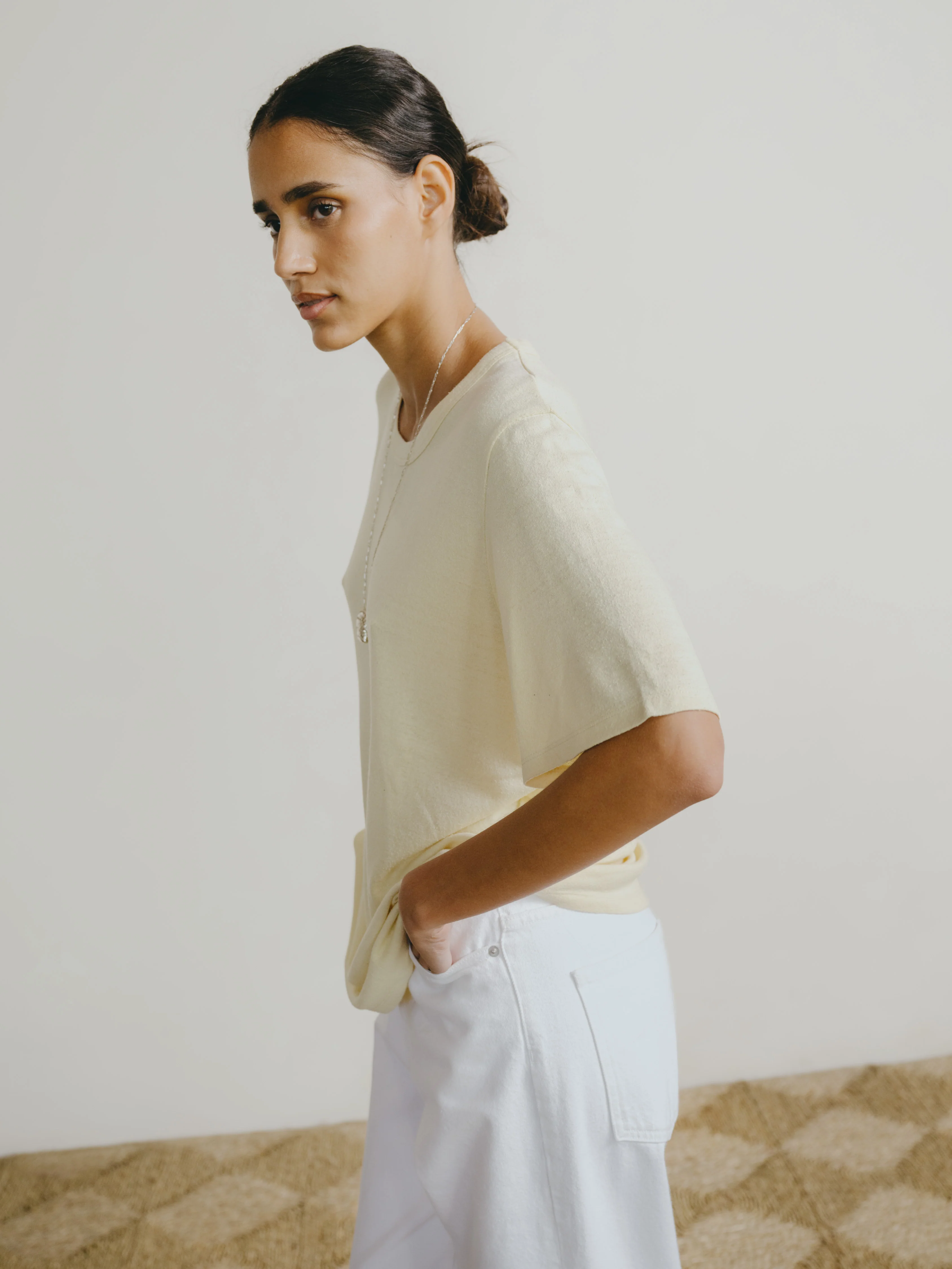 Bigger Tee, Regen Silk Noil Jersey, Butter - Image 3