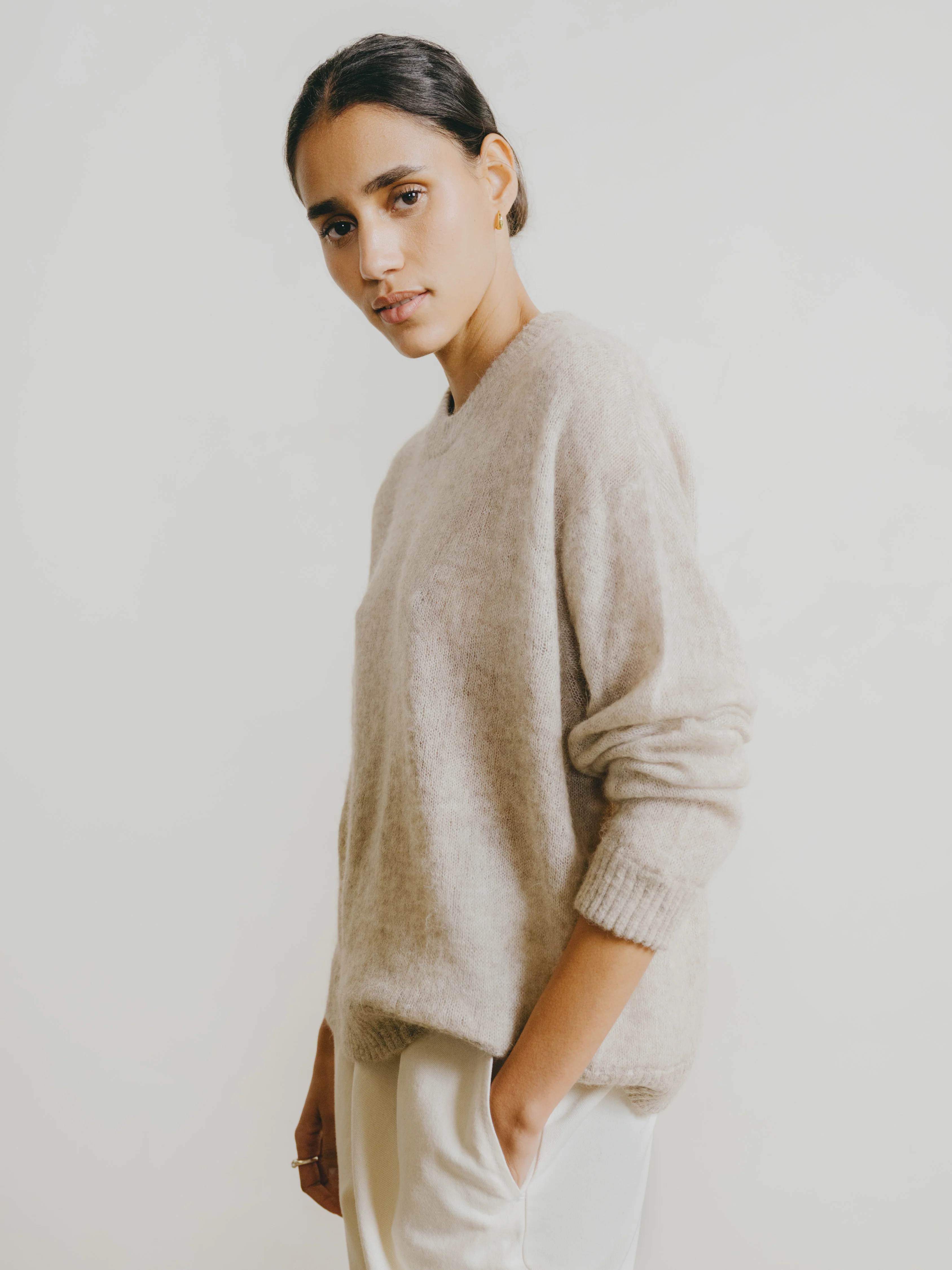 Chleo Crew, Sheer Alpaca Blend, Oatmeal - Image 3