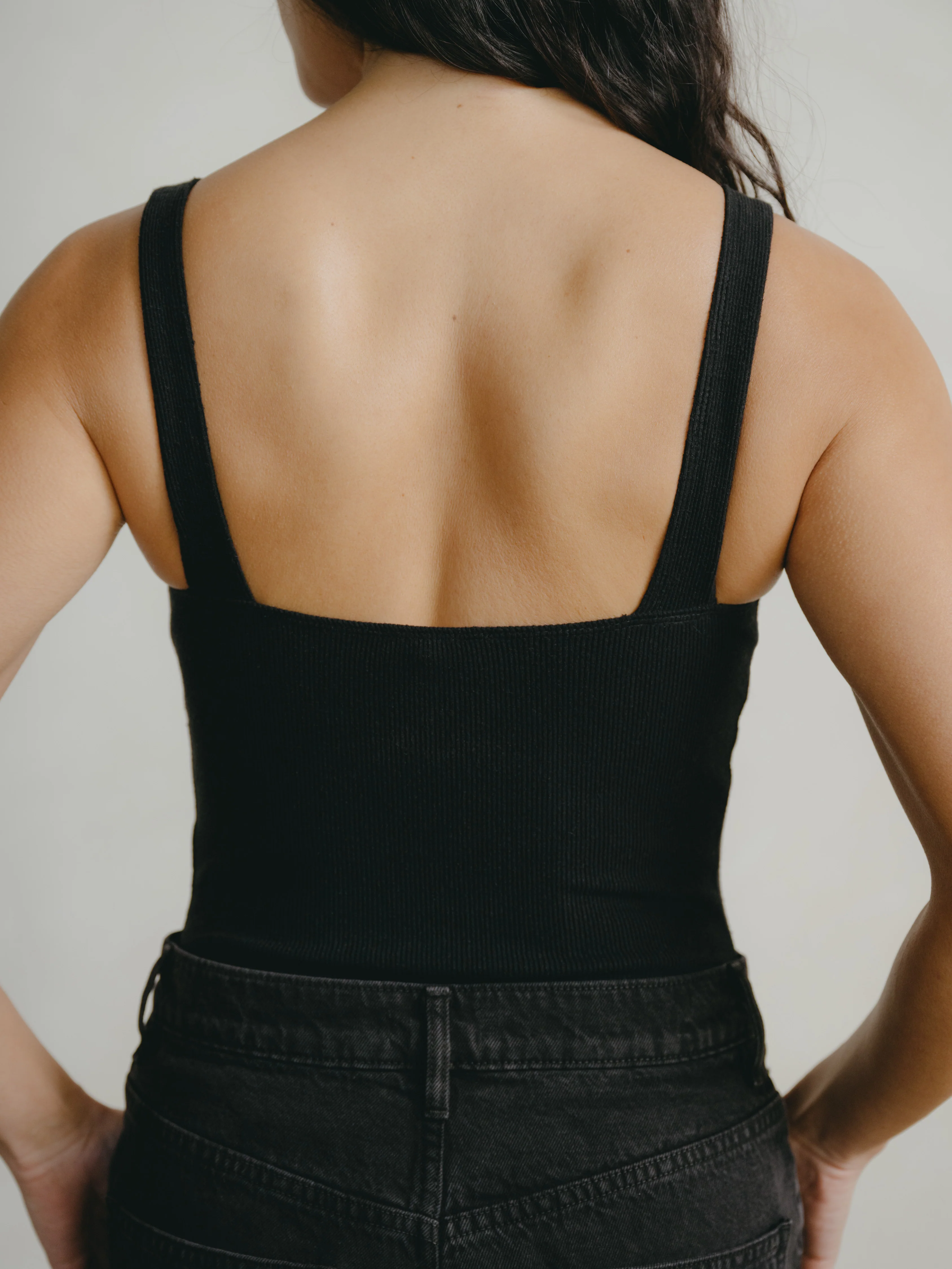 Christy Bodysuit, Ribbed Silk Noil Jersey, Black - Image 3