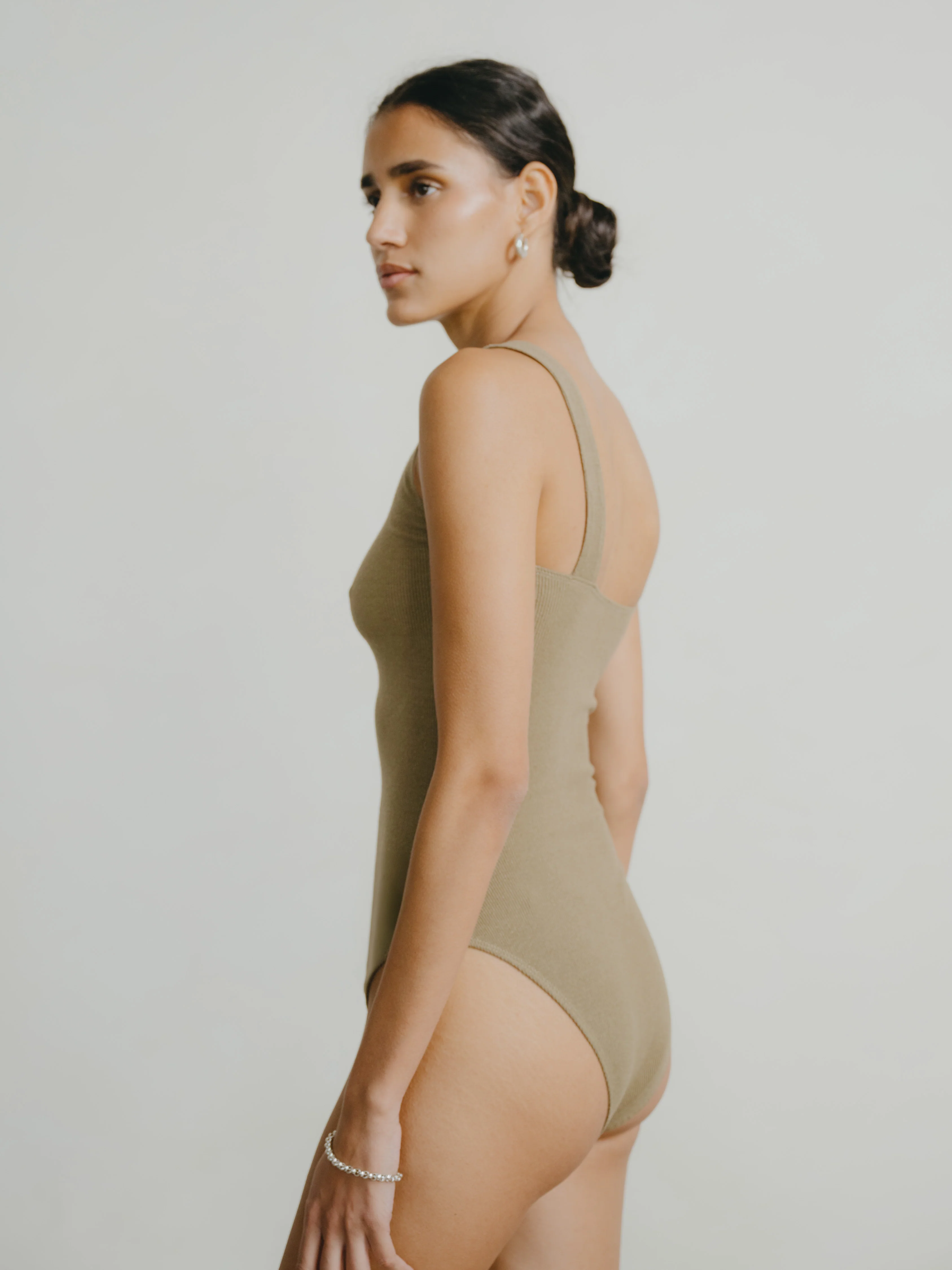 Christy Bodysuit, Ribbed Silk Noil Jersey, Cactus - Image 4