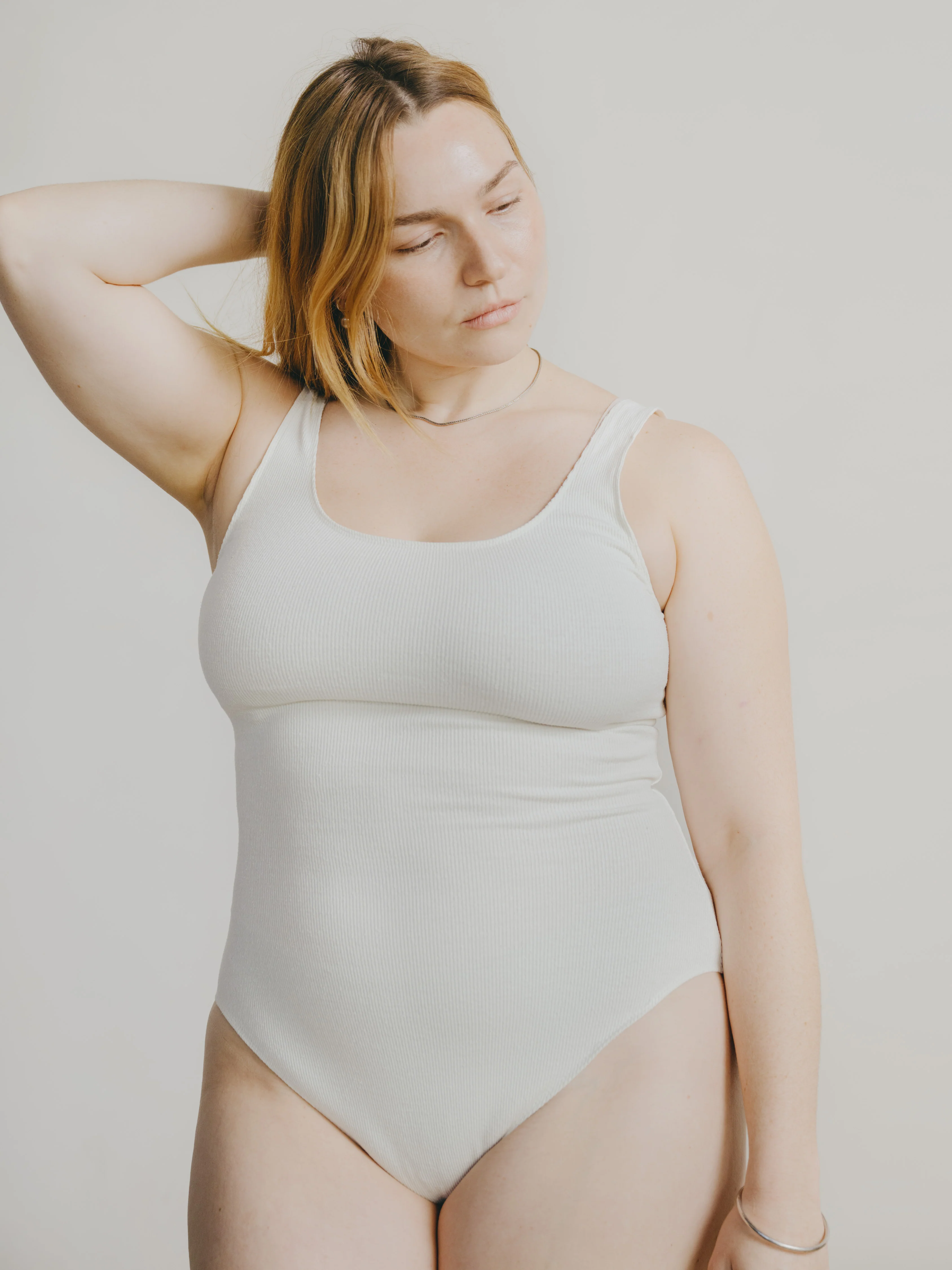 Christy Bodysuit, Ribbed Silk Noil Jersey, Natural - Image 6