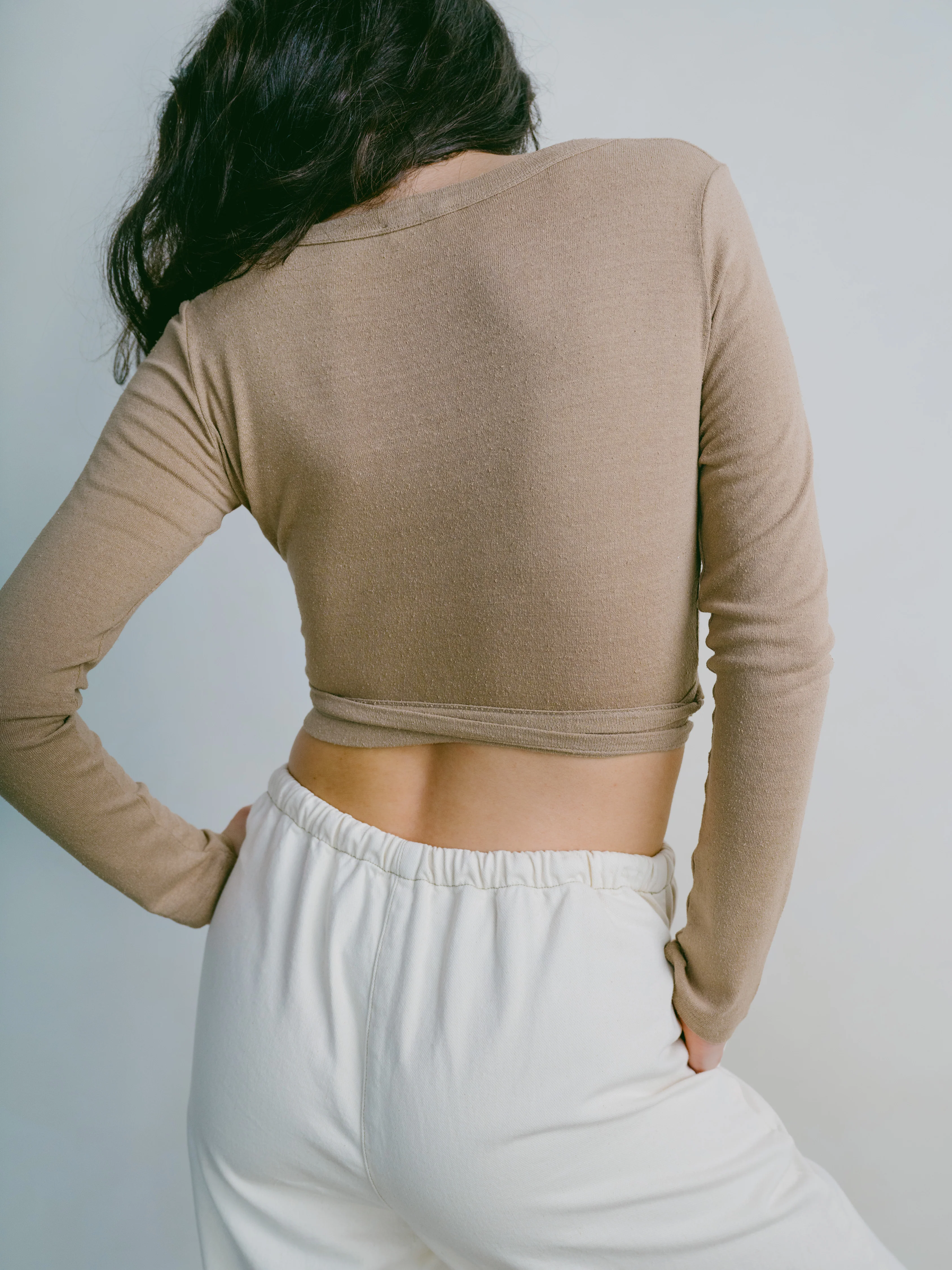 Dance Wrap Top, Regen Silk Noil Jersey, Tea - Image 4
