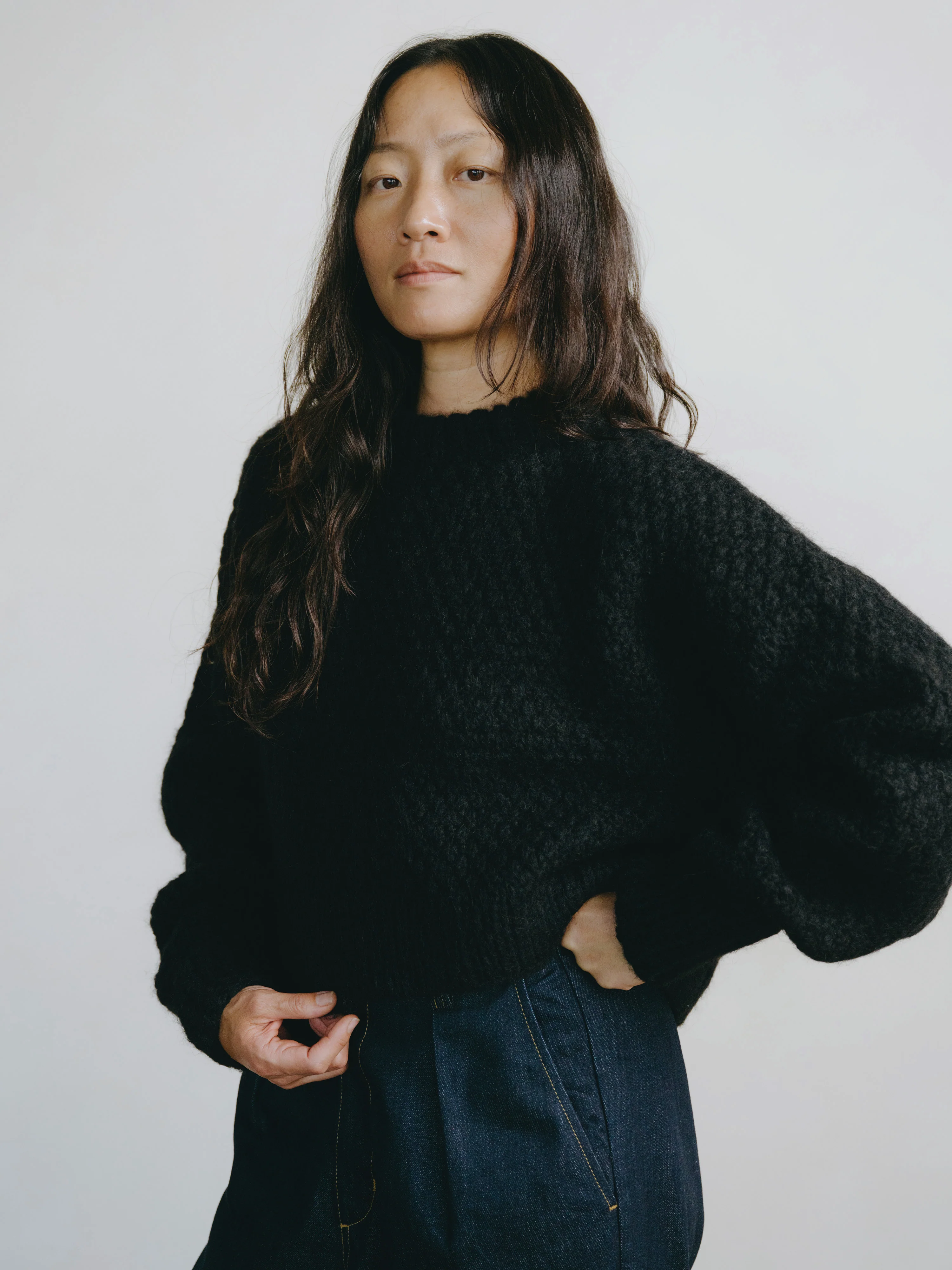 Gia Hand Knit Sweater, Alpaca Blend, Black - Image 3