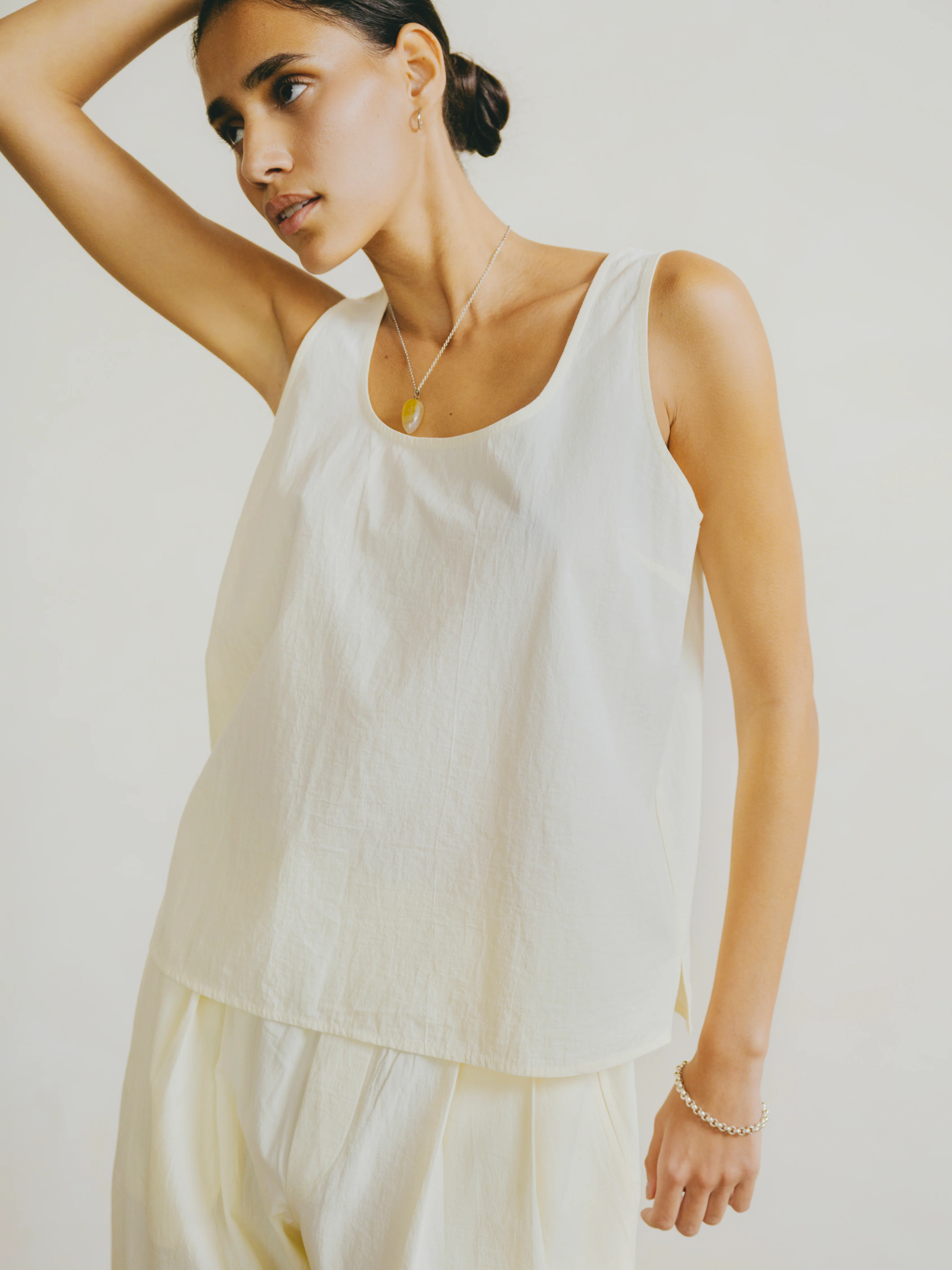 Mika Tank, Textured Organic Poplin, Parchment - Image 2