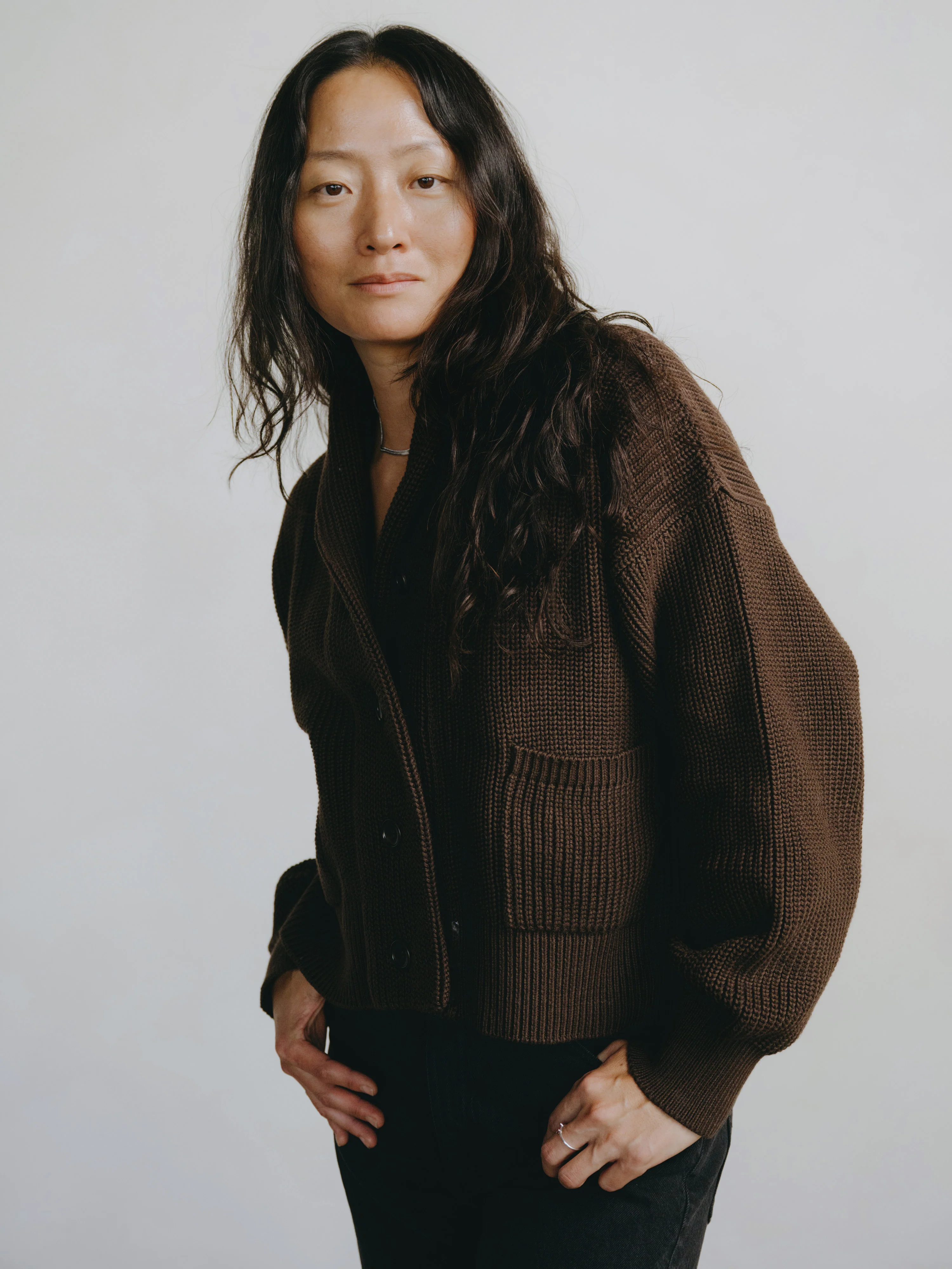 Sloan Cardigan, Organic Tanguis Cotton, Chocolate - Image 3
