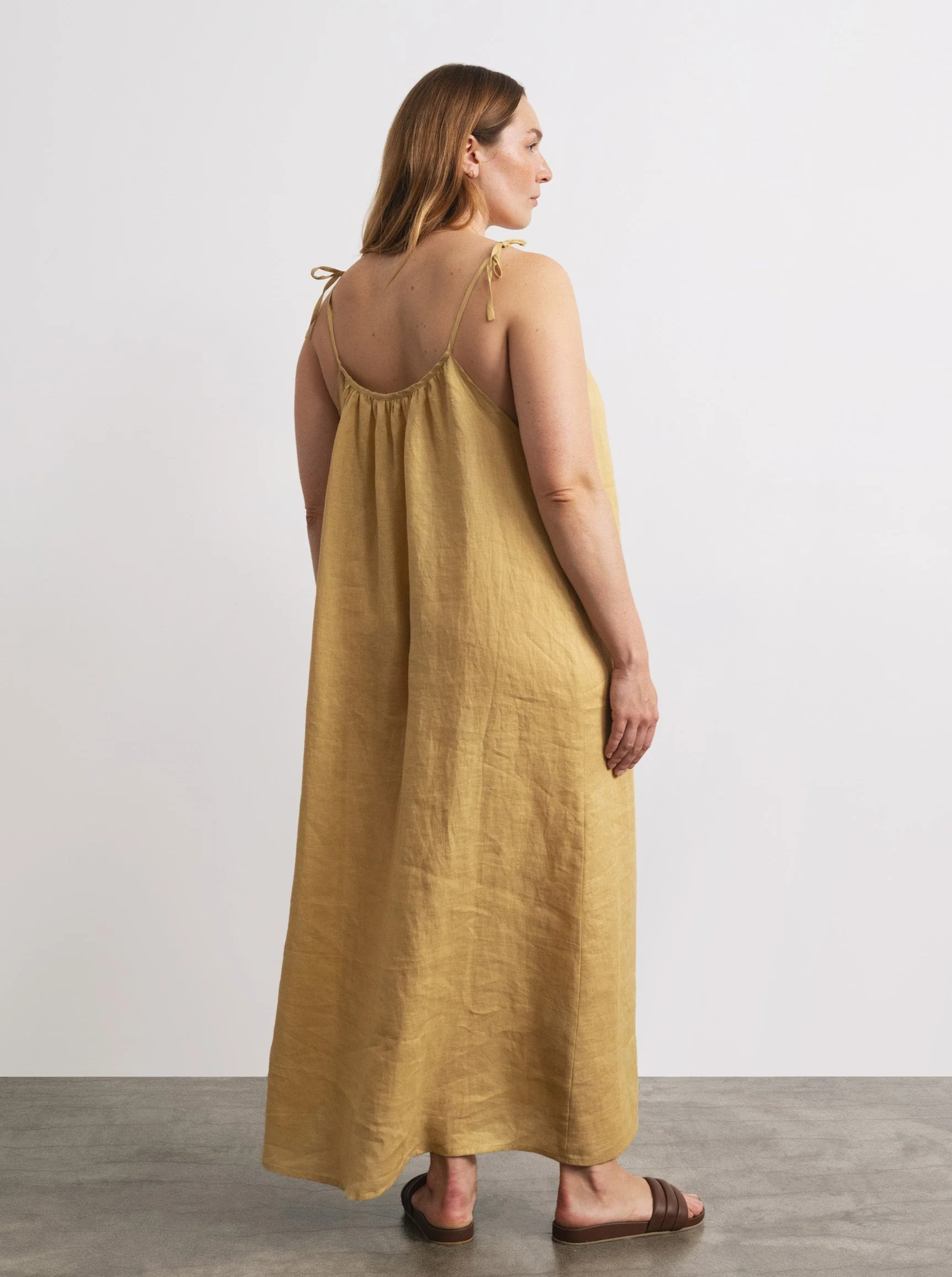 Ties Dress, Light Linen, Hay - Image 3